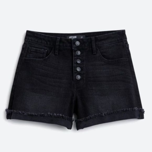 Just Black Tyra High Rise Button Front Roll Cuff Shorts - Picture 1 of 7